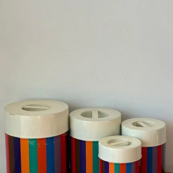 San Remo Colorful Striped Canister Set Mid Century Kitchen Bathroom Storage Tins - Picture 6 of 16